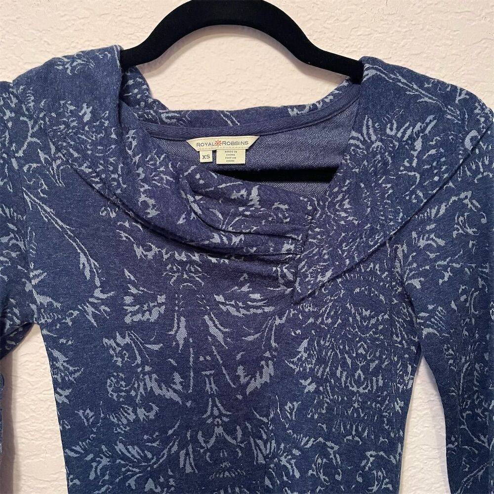 *30off3* Royal Robbins Women's XS Blue Paisley Cowl Neck Knee Length Dress - Picture 6 of 7